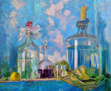 Malerei mit dem Titel "Alcohol on the Table" von Leonid Pavlenko, Original-Kunstwerk, Öl Auf Keilrahmen aus Holz montiert