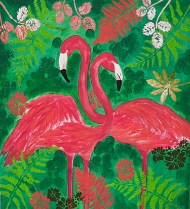 绘画 标题为“Forest Flamingos” 由Jill Simpson J, 原创艺术品, 丙烯