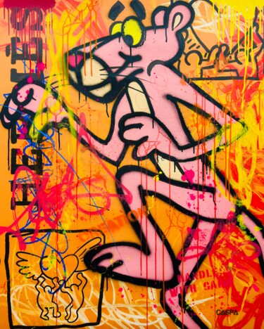 Schilderij getiteld "Pink Panther x Herm…" door Caspa, Origineel Kunstwerk, Acryl