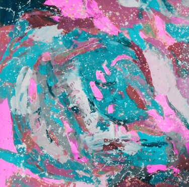 Turquoise and Pink Abstract. White Dots - Print 数字艺术 标题为“Turquoise and Pink…” 由Vafa Majidli, 原创艺术品, 数字油画