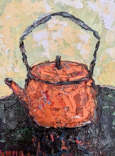 Copper Kettle Oil Painting On Canvas Board 「Copper Kettle Oil P…」というタイトルの絵画 Vilma Gataveckieneによって, オリジナルのアートワーク, オイル