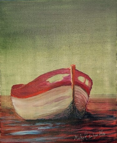 Painting titled "L'épave dorée" by Michel Schaillée, Original Artwork, Oil Mounted on Wood Stretcher frame