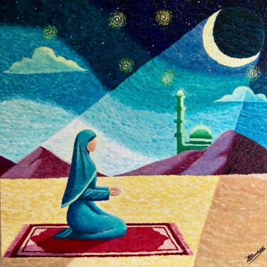 绘画 标题为“Aicha” 由Anissa Bouchebti (Leilanissa), 原创艺术品, 油 安装在木质担架架上