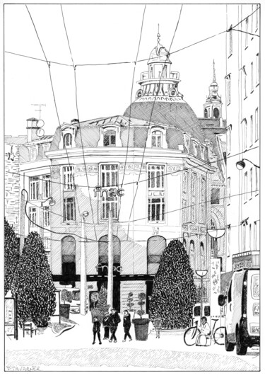 Dessin intitulée "La rue Jean Jaurès,…" par Pascal Tavarner, Œuvre d'art originale, Encre