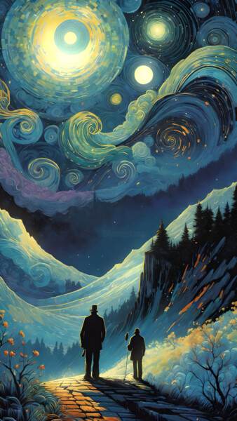 Night Portal: Path Through Stars and Legends Arte digitale intitolato "Night Portal: Path…" da Sofia Markina, Opera d'arte originale, Immagine generata dall'IA