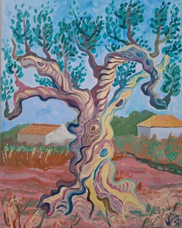 Olive Tree on Camí d’Altea Schilderij getiteld "Olive Tree on Camí…" door Kirsty Wain, Origineel Kunstwerk, Olie Gemonteerd op Frame voor houten branca…