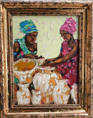 African Womans Original Framed, Black Woman Portrait, Women Pittura intitolato "African Womans Orig…" da Svetlana Sindere, Opera d'arte originale, Olio Montato su Cartone