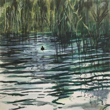 Painting titled "Roselière du marais…" by Camille Rouschmeyer, Original Artwork, Watercolor