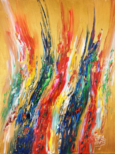 Schilderij getiteld "Gold Pieces XS 3" door Peter Nottrott, Origineel Kunstwerk, Acryl
