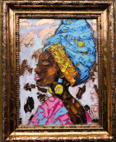 绘画 标题为“Black Woman Portrai…” 由Svetlana Sindere, 原创艺术品, 油 安装在纸板上