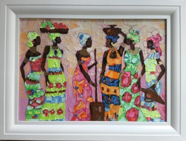 「African Womans Orig…」というタイトルの絵画 Svetlana Sindereによって, オリジナルのアートワーク, オイル 段ボールにマウント