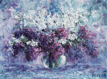 Pittura intitolato "Bouquet of lilacs" da Alexey Zhukov, Opera d'arte originale, Olio Montato su Telaio per barella in legno