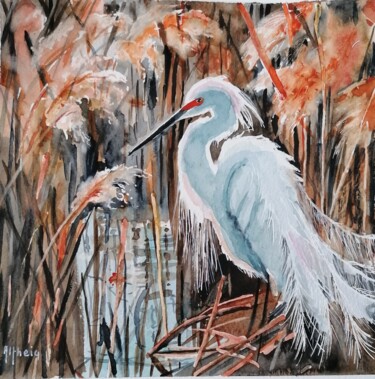 绘画 标题为“Aigrette dans le ma…” 由Martine Vinsot, 原创艺术品, 水彩