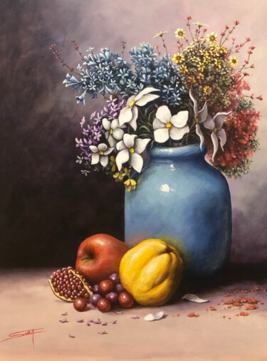 "Blue vase" başlıklı Tablo Bani Mokawas (Svlla) tarafından, Orijinal sanat, Akrilik Ahşap Sedye çerçevesi üzerine monte edil…
