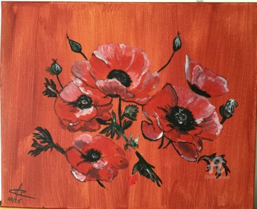 绘画 标题为“Les coquelicots” 由Christel, 原创艺术品, 丙烯 安装在木质担架架上