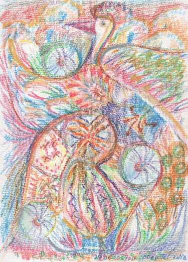 Mrs. Ukrainian bird. Wheel flowers time Ukrainian art Disegno intitolato "Mrs. Ukrainian bird…" da Tanya Dolya, Opera d'arte originale, Pastello