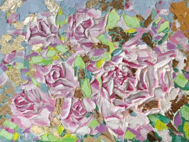 绘画 标题为“3D Roses Flowers Or…” 由Svetlana Sindere, 原创艺术品, 油 安装在木质担架架上