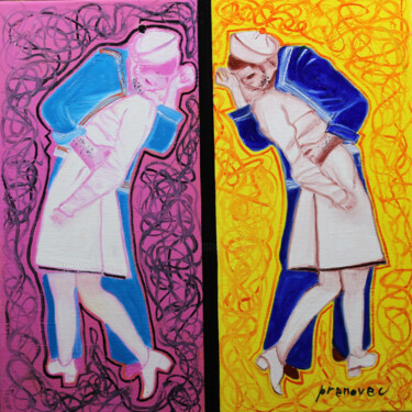 Le baiser de Times Square (Times Square Kiss), 4/5 绘画 标题为“Le baiser de Times…” 由Raphaël Prenovec, 原创艺术品, 油 安装在木质担架架上