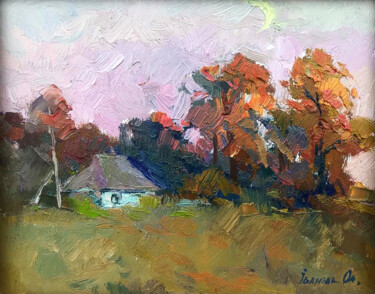 Lonely House in the Woods Schilderij getiteld "Lonely House in the…" door Oksana Ivanyuk, Origineel Kunstwerk, Olie Gemonteerd op Frame voor houten br…