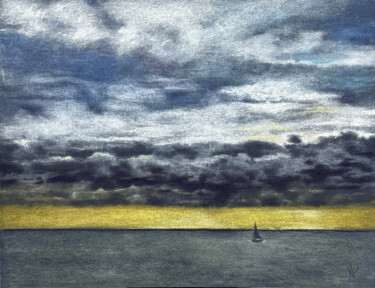 Disegno intitolato "Le soleil se couche…" da Natalia Laletina, Opera d'arte originale, Pastello