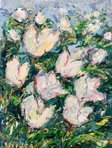 绘画 标题为“White Tulips Flower…” 由Vilma Gataveckiene, 原创艺术品, 油