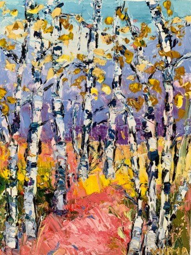 绘画 标题为“Birch Trees Impasto…” 由Vilma Gataveckiene, 原创艺术品, 油