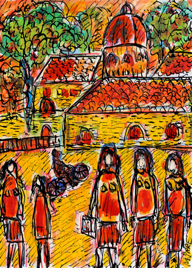 Peinture intitulée "Prieuré" par Jean Mirre, Œuvre d'art originale, Huile