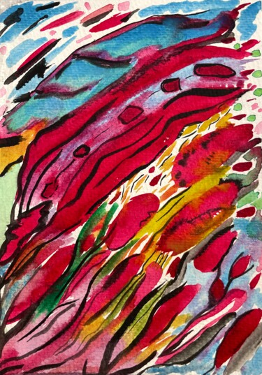 anomaly i (love) - vibrant abstract "anomaly i (love) -…" başlıklı Tablo Lya Helia tarafından, Orijinal sanat, Suluboya
