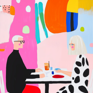 Цифровое искусство под названием "Colorful Café Encou…" - Sasha Robinson, Подлинное произведение искусства, Цифровая живопись