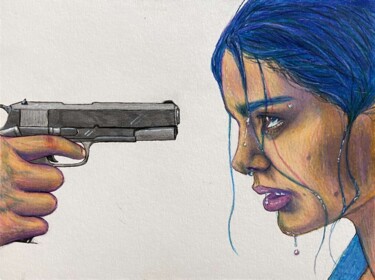 Disegno intitolato "Tueuse" da Ilona Zamoum, Opera d'arte originale, Matita