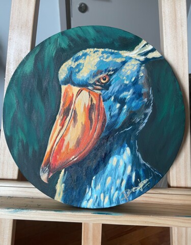 Pittura intitolato "Shoebill" da Pallavi Varma, Opera d'arte originale, Olio Montato su Telaio per barella in legno