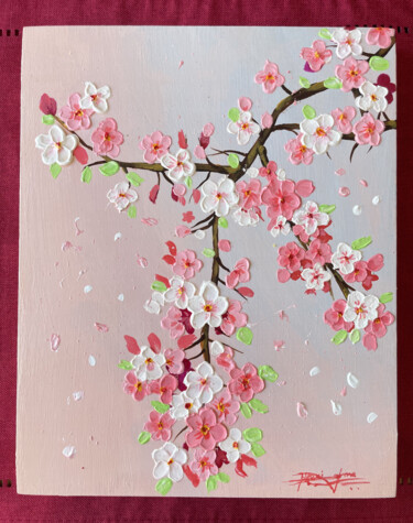 제목이 "Sakura Blossoms"인 미술작품 Pallavi Varma로, 원작, 아크릴 나무 들것 프레임에 장착됨