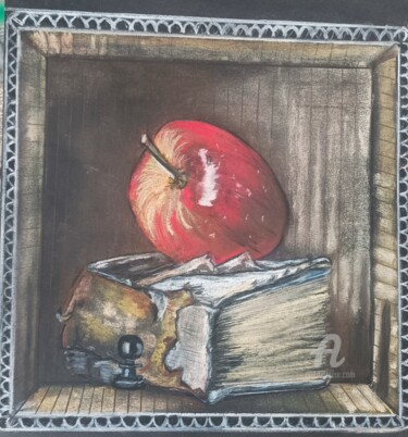 Disegno intitolato "Ma pomme" da Christel, Opera d'arte originale, Pastello Montato su Cartone