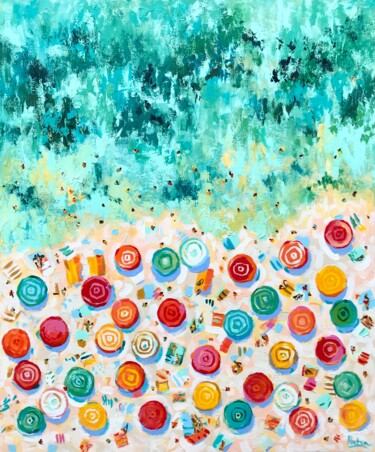 Schilderij getiteld "Beach Daydream" door Natalia Nosek (NATXA), Origineel Kunstwerk, Acryl Gemonteerd op Frame voor houten…