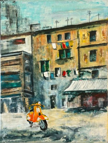 Mit zwei Rädern in die Freiheit 「Mit zwei Rädern in…」というタイトルの絵画 Marlis Schedler (schemaart)によって, オリジナルのアートワーク, アクリル ウッドストレッチャーフレームにマウント