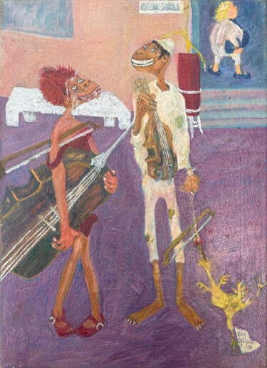 Painting titled "Escuela de música" by María Paulina Díez Macgrove, Original Artwork, Oil Mounted on Wood Stretcher frame