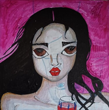 Schilderij getiteld "The wine" door Ashton Knighting, Origineel Kunstwerk, Gouache