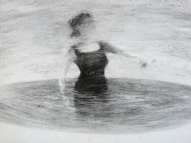Drawing titled "Etude de baigneuse 2" by Wilfrid Moizan, Original Artwork, Charcoal