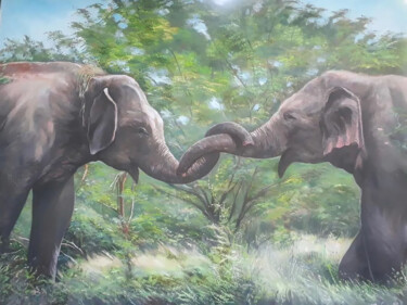 Embrace of the Elephants Painting titled "Embrace of the Elep…" by Nilantha Vidanarachchi, Original Artwork, Acrylic