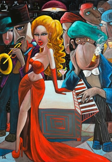 Pittura intitolato "Femme Fatale in Red" da Ta Byrne, Opera d'arte originale, Olio Montato su Telaio per barella in legno