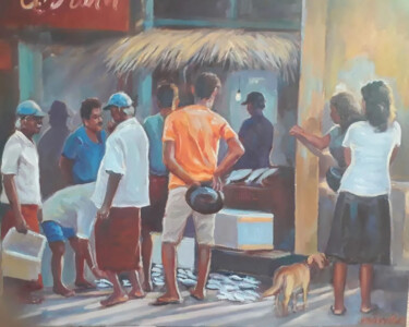 Pittura intitolato "Market Conversations" da Nilantha Vidanarachchi, Opera d'arte originale, Olio