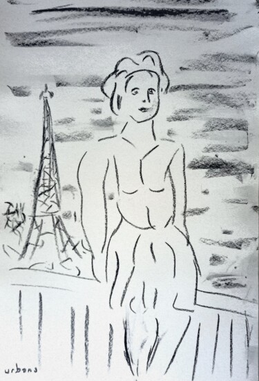Disegno intitolato "Bord de Seine" da Roberto Urbano, Opera d'arte originale, Carbone