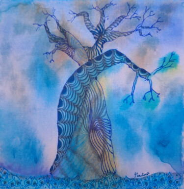 Peinture intitulée "Baobab girafe ou az…" par Pascale Coutoux, Œuvre d'art originale, Aquarelle Monté sur Châssis en bois