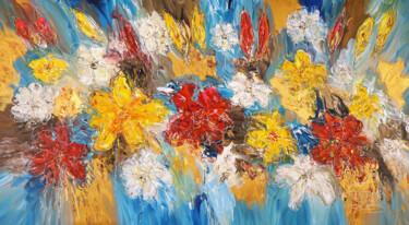 Happy Flowers Gold L 1 Malarstwo zatytułowany „Happy Flowers Gold…” autorstwa Peter Nottrott, Oryginalna praca, Akryl