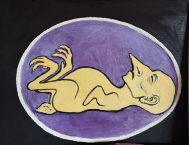 Painting titled "В яйце" by Anna Iaguzhinskaia, Original Artwork, Oil