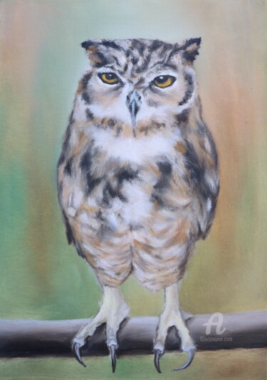 绘画 标题为“Oil painting: OWL” 由Svetlana Dorokhina, 原创艺术品, 油 安装在木质担架架上