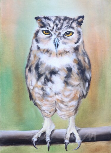 绘画 标题为“Oil painting: OWL” 由Svetlana Dorokhina, 原创艺术品, 油 安装在木质担架架上
