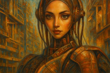 Cyborg Female Fighter Schilderij getiteld "Cyborg Female Fight…" door Spencer Derry, Origineel Kunstwerk, AI gegenereerde afbeelding