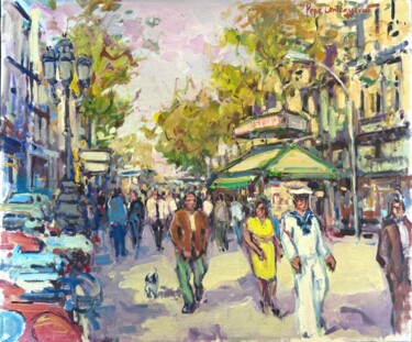 Pittura intitolato "La Rambla Barcelona" da Pepe Antequera, Opera d'arte originale, Olio Montato su Telaio per barella in le…