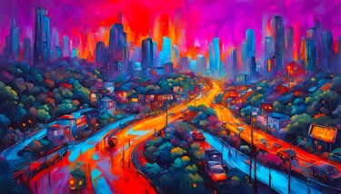 Arts numériques intitulée "city art color full" par Modane, Œuvre d'art originale, Image générée par l'IA